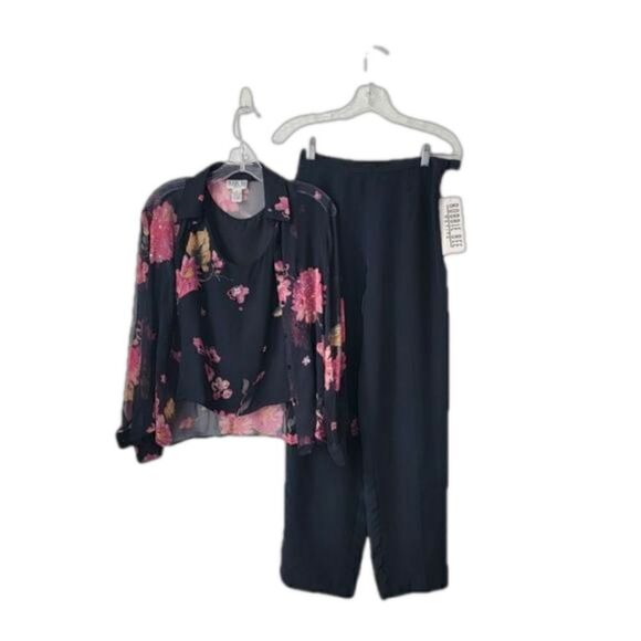 VINTAGE ROBBIE BEE 100% Silk 3 Pieces Set Pants Size 4 Petite - Picture 2 of 13